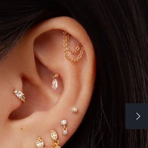 Maria tash solid yellow gold double chain drape earring